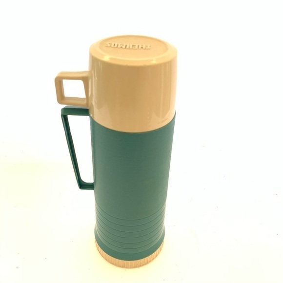 Vintage Retro Thermos Aladdin's Blue & Cream Pint Size with Handle & Cup Lid - Picture 5 of 11
